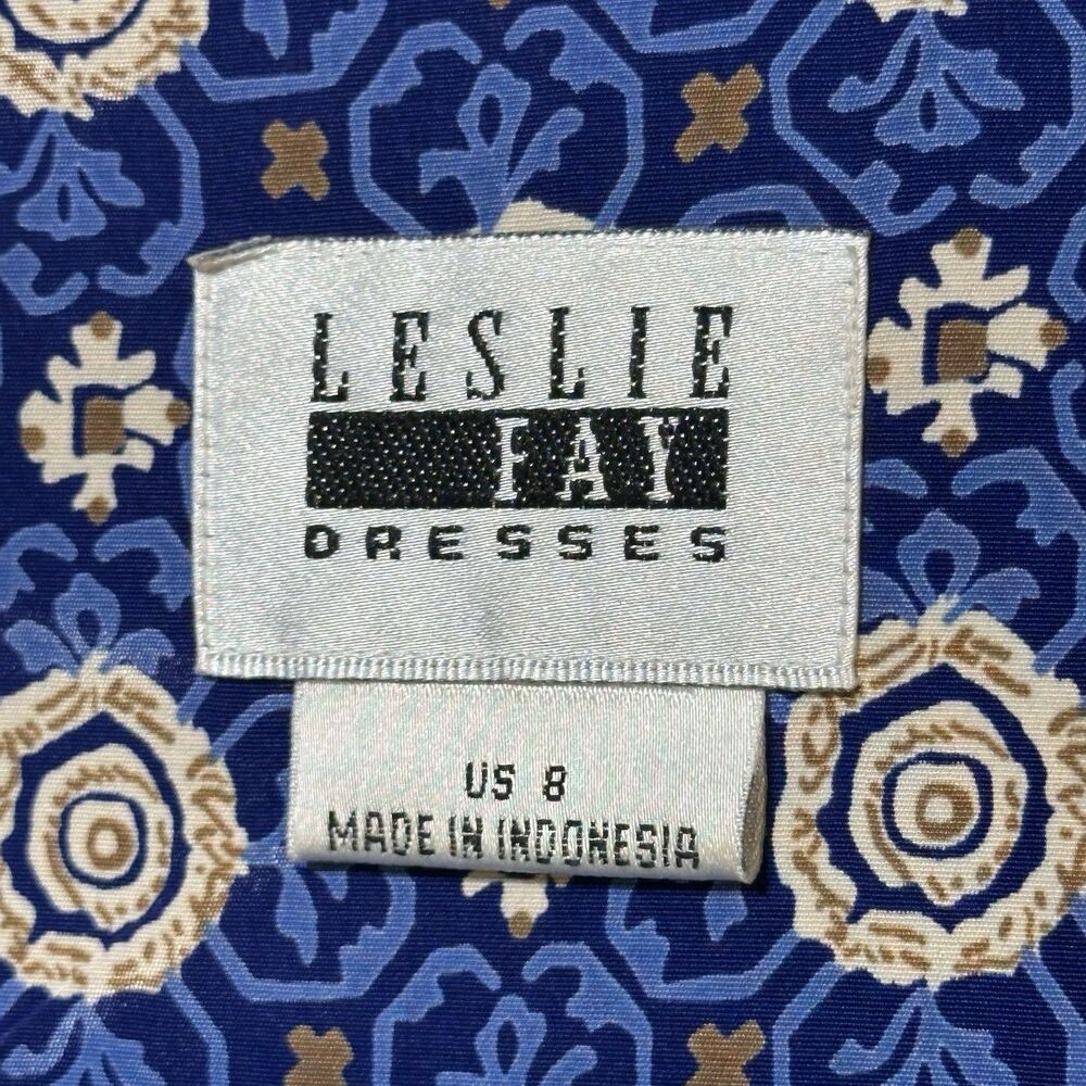 Leslie Fay 2 Piece Skirt Suit Size 8 Retro Pleated Midi Blue Aztec Vintage 80s - Picture 6 of 13
